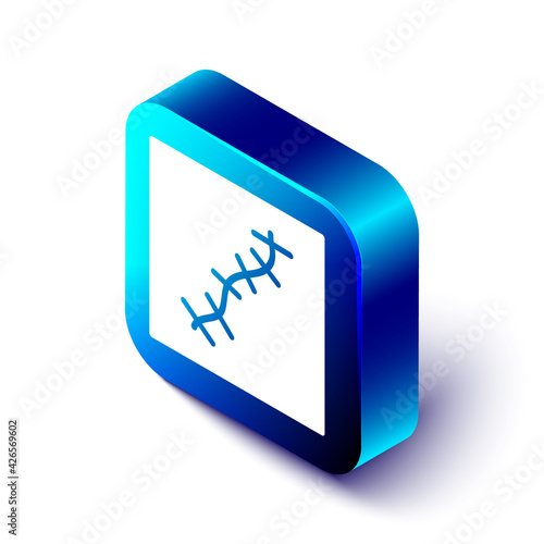 Isometric Scar with suture icon isolated on white background. Blue square button. Vector