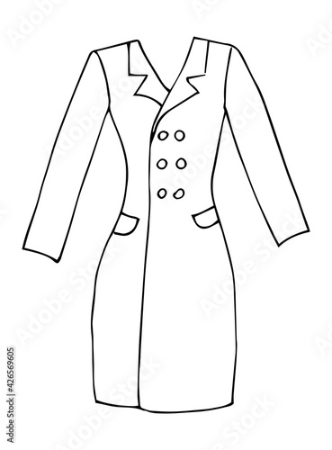 short dress jacket cloth Hand drawn fashion sketch. Flat vector isolated outline illustration