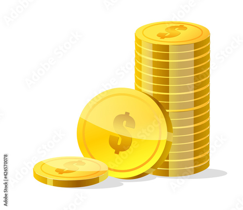 Pile of gold dollar coins wealth illustration