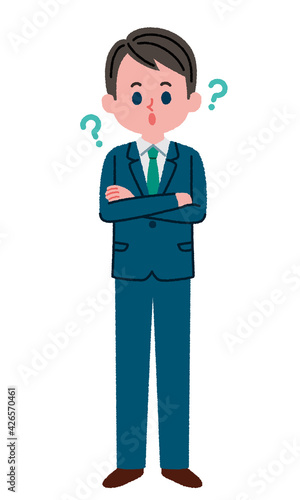 疑問を持っているスーツを着た男性のイラスト