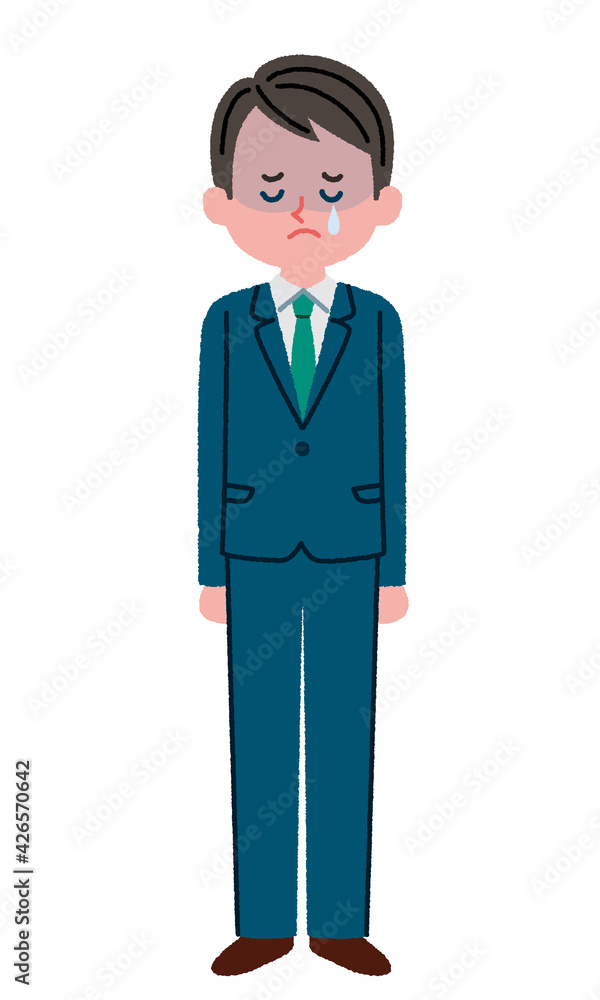 悲しんでいるスーツを着た男性のイラスト 悲しんでいるスーツを着た男性のイラスト