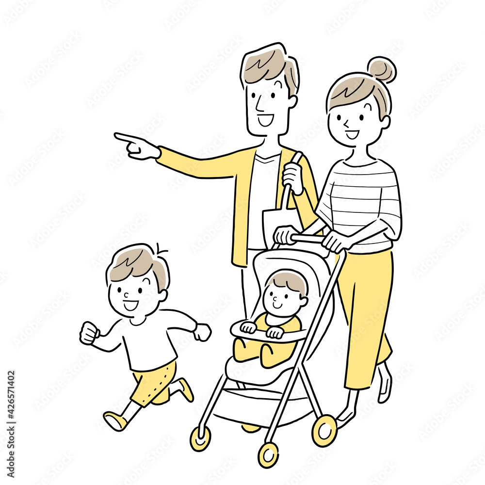 ベクターイラスト素材 家族 ベビーカー お出かけ Stock Vector Adobe Stock