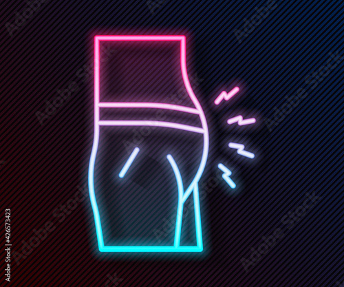 Glowing neon line Abdominal bloating icon isolated on black background. Constipation or diarrhea. Vector