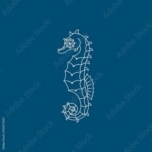 Seahorse Logo in a Trendy Minimal Linear Style. Sea Animal Icon for Website, T-Shirt Print, Tattoo, Social Media Post