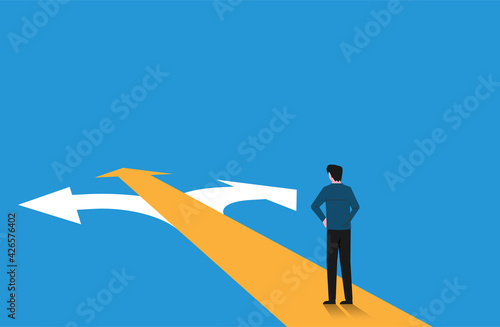 Man standing on crossroad having a best decision for him concept illustration.