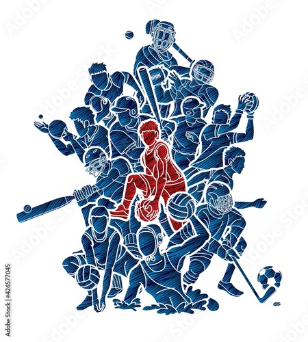 Sport Players Action Mix Cartoon Graphic Vector
