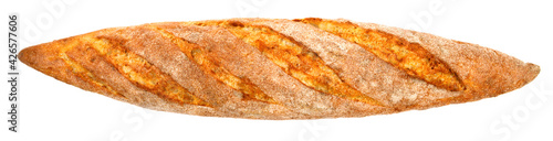The baguette is isolated on a white background. Bread bun, French baguette.