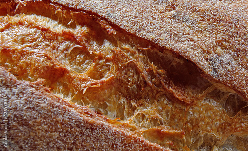 Beautiful bread close-up. Art bread. Grain surface texture. Macrophoto.