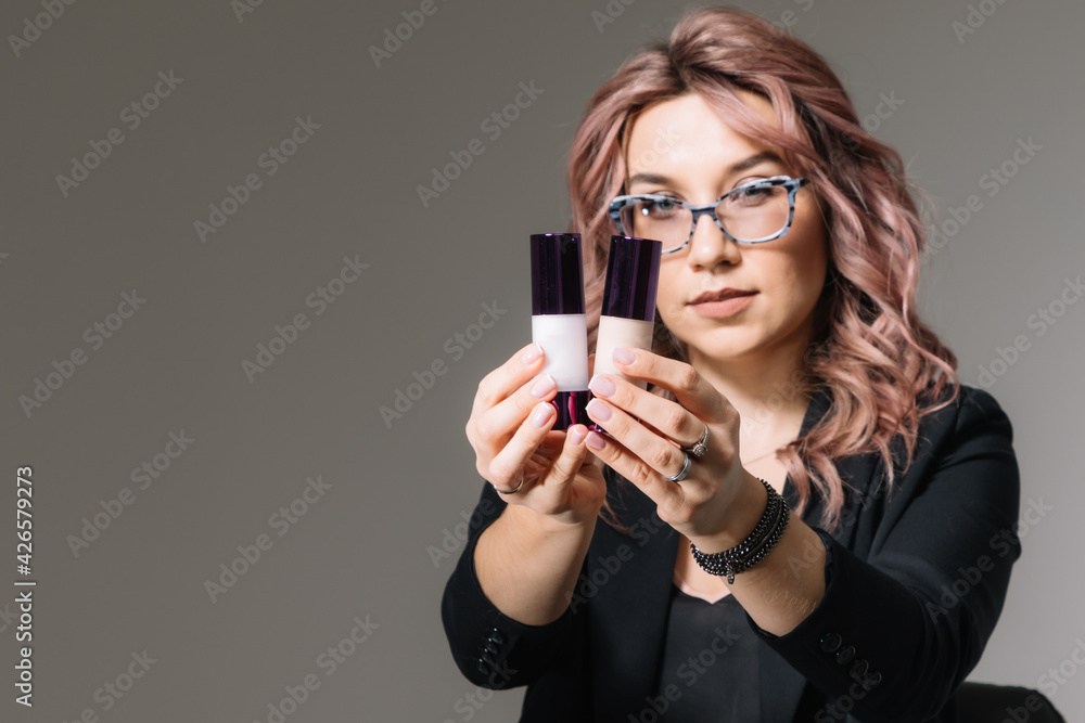 Business woman in glasses in a black dress Business woman in glasses in a black dress