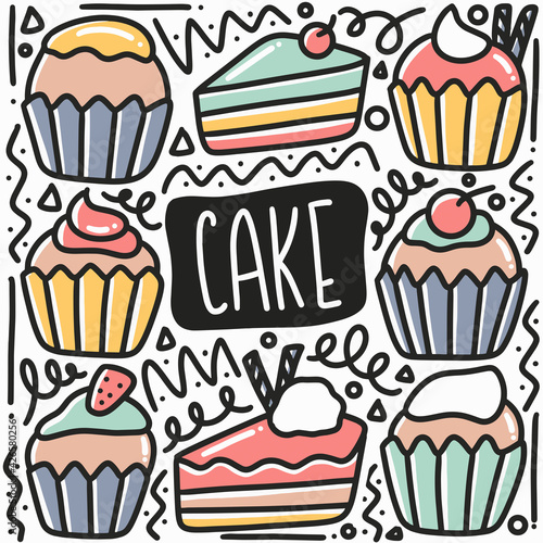 hand drawn cake doodle set