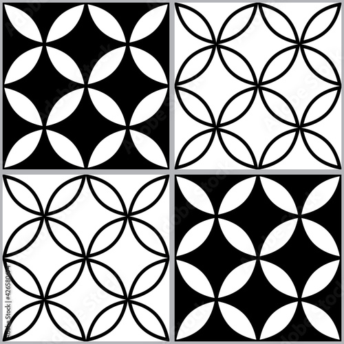 Moroccan and Turkish geoemetic tile seamless vector design, black and white abstract textile or fabric print pattern 