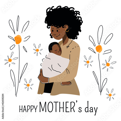 Mother and child. Mother s day card.  Vector illustration
