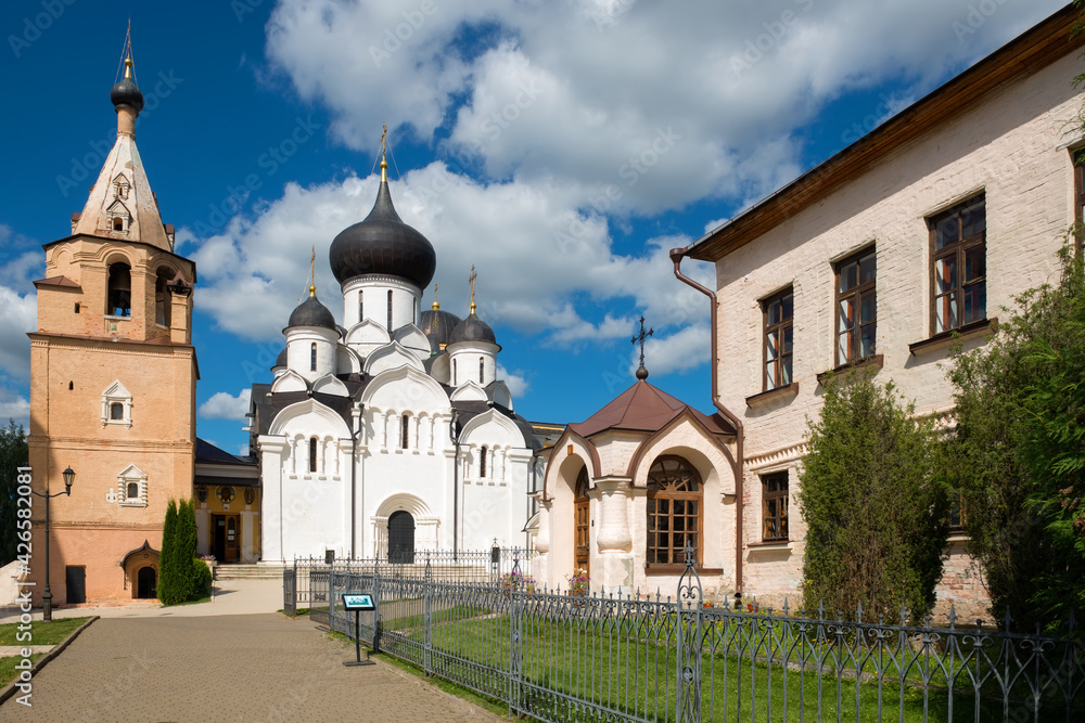 View of the Assumption Cathedral in the Holy Assumption Monastery. Staritsa town, Tver region