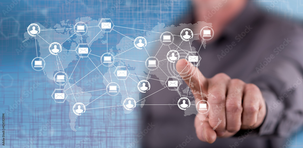 Man touching a global network technology concept Man touching a global network technology concept
