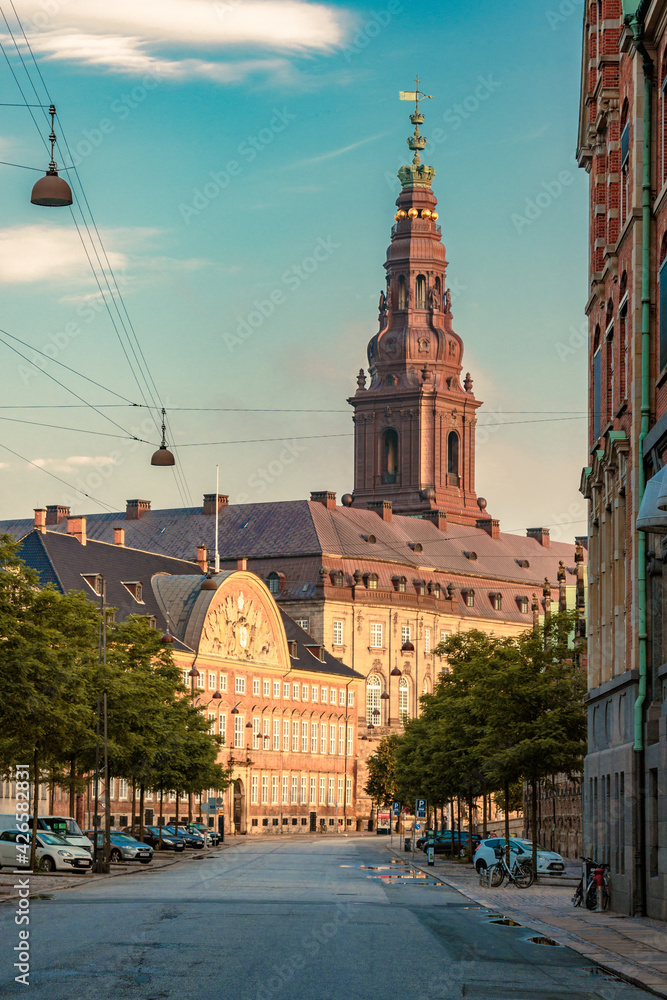 empty street and landmarks in Copenhagen, Denmark