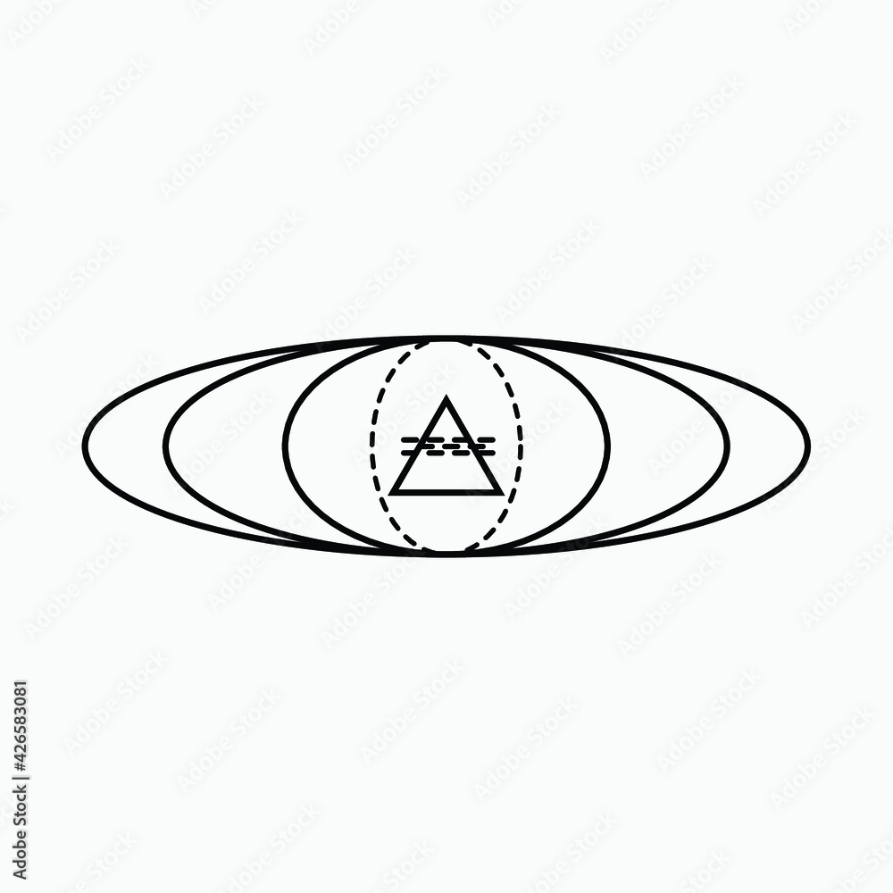 Triangle in orbit.Space moon star astronomy Planet eclipse abstract sun dark abstrak, vector, symbol, logo, icon, sign, Illustration Minimalist. Triangle in orbit.Space moon star astronomy Planet eclipse abstract sun dark abstrak, vector, symbol, logo, icon, sign, Illustration Minimalist.