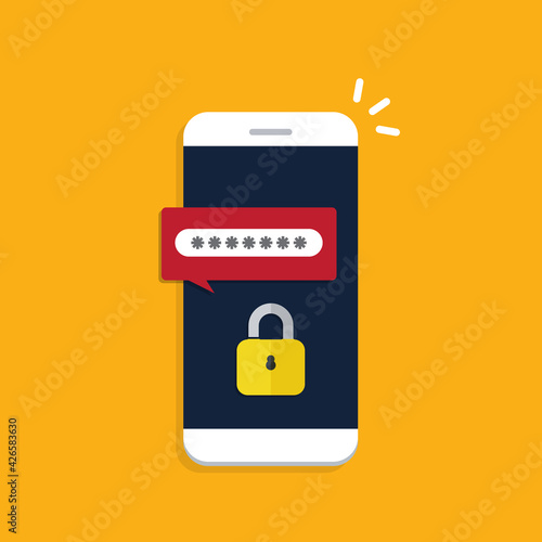 Unlocked phone , notification and password field on a mobile phone. Smartphone security concept.	
