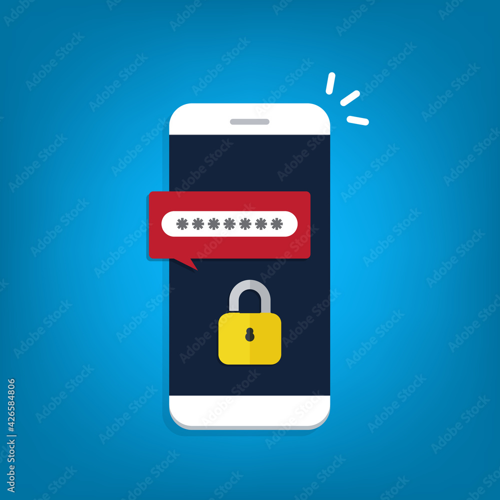 Unlocked phone , notification and password field on a mobile phone. Smartphone security concept. Unlocked phone , notification and password field on a mobile phone. Smartphone security concept.