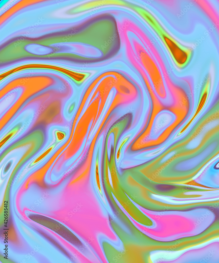 Fototapeta premium Iridescent vibrant liquid background texture. Fluid Colorful waves abstract render. Shiny acid with smooth folds like waves on a liquid surface.