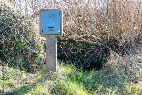 A SV, Stop Valve for water, sign in rural Ireland - County Donegal