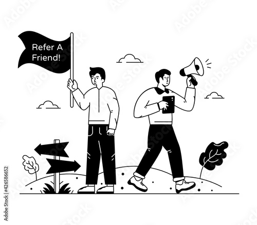 
A creative design illustration of refer a friend 

