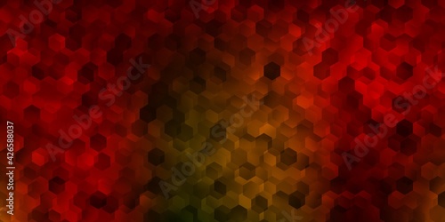 Dark green, yellow vector layout with shapes of hexagons.