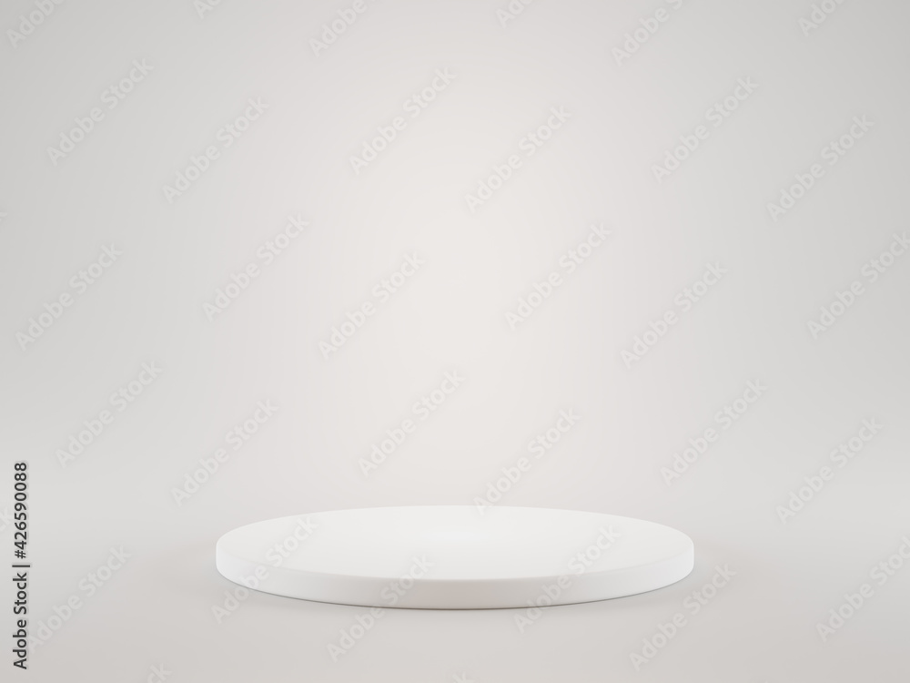 White elegant podium on monochromatic light background. Mock up of empty pedestal in center. Platform as a abstract symbol. 3d render illustration. White elegant podium on monochromatic light background. Mock up of empty pedestal in center. Platform as a abstract symbol. 3d render illustration.