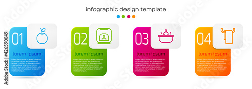 Set line Apple, Aroma lamp, Bathtub and Towel on hanger. Business infographic template. Vector