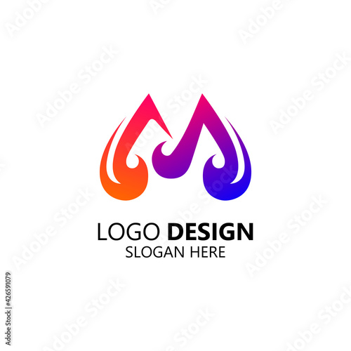 letter M with fire logo design template