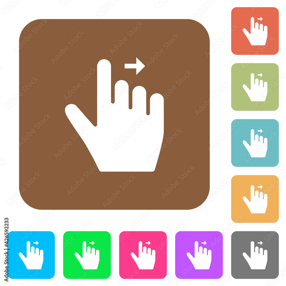 Fototapeta premium Right handed move right gesture rounded square flat icons