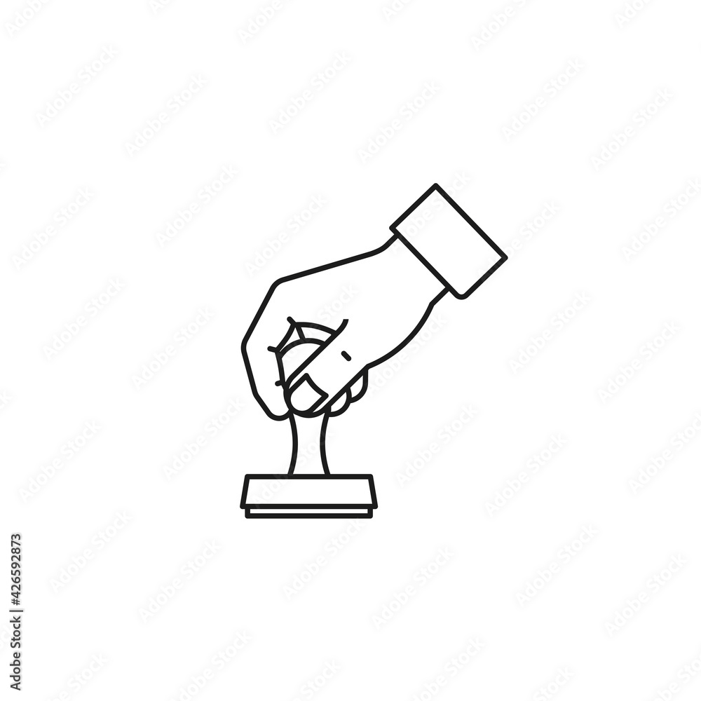 Hand with rubber stamp vector line icon Hand with rubber stamp vector line icon