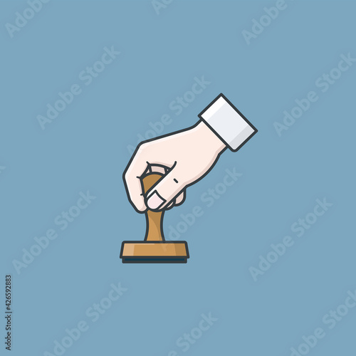 Hand with rubber stamp vector illustration for Notary Public Day on November 7. Bureaucracy symbol.