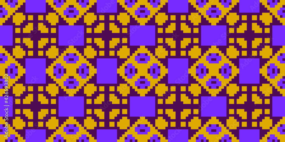 Pixelate elements seamless pattern. Vector illustration