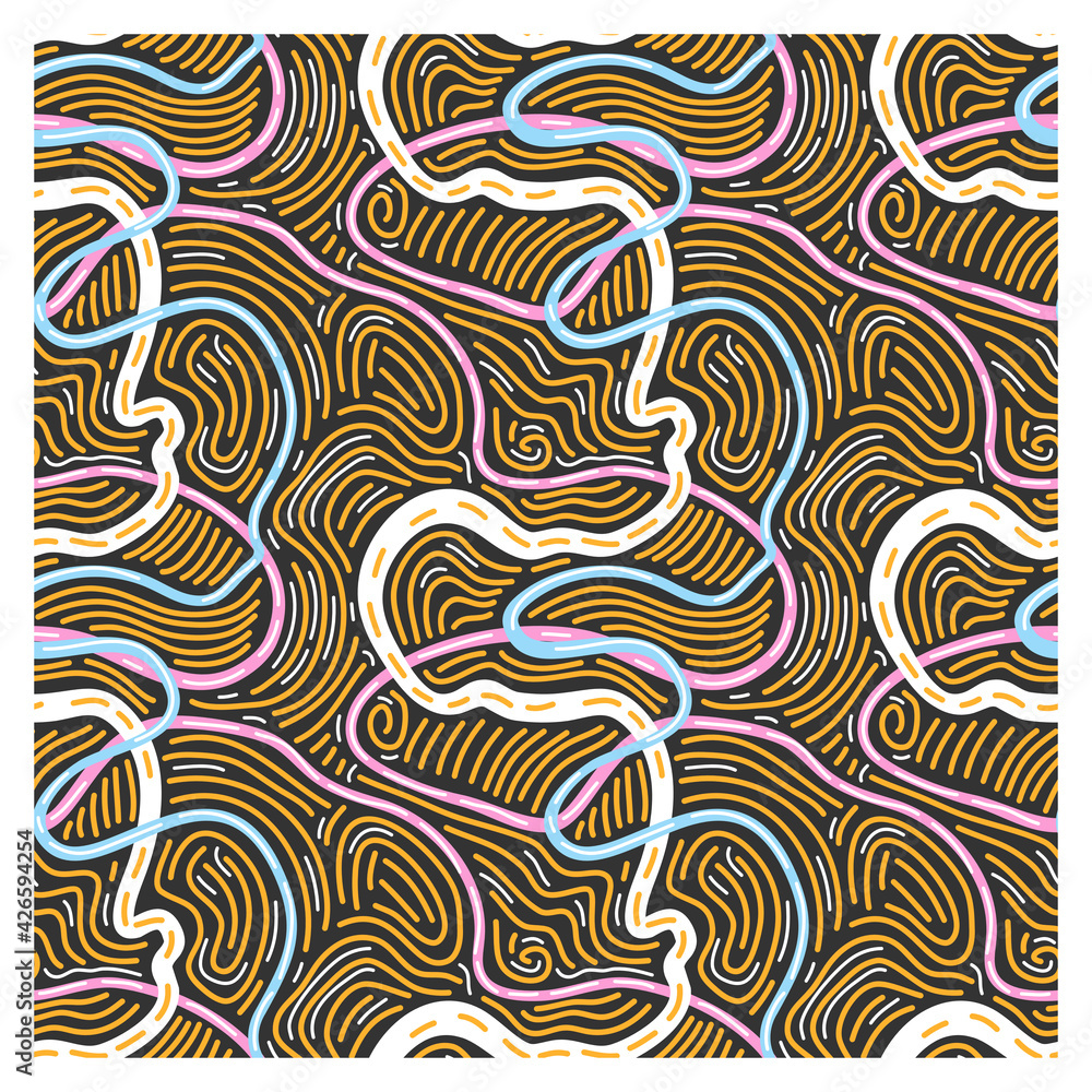 Pattern of coloured scrawl lines waves. Repeating texture. Figure for textiles. Pattern of coloured scrawl lines waves. Repeating texture. Figure for textiles.