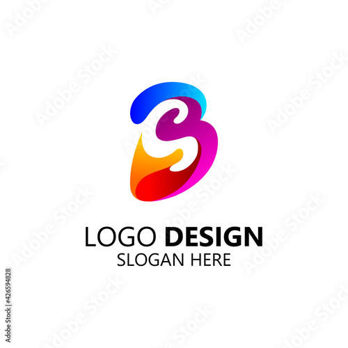 3d colorful letter B and letter S for business and technology logo design