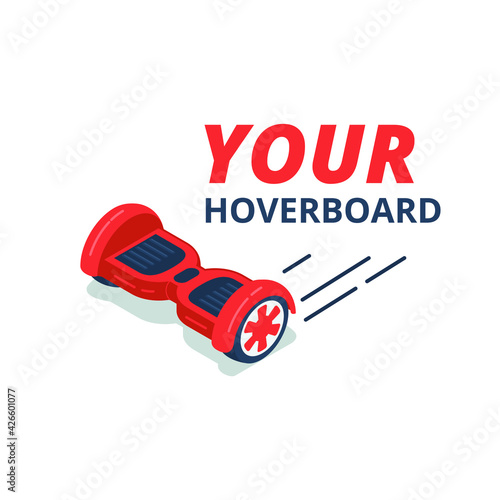 red color hoverboard, cartoon style vector illustration. isometric icon.