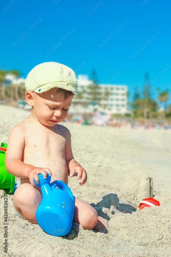 happy child playing by the sea outdoors happy child playing by the sea outdoors