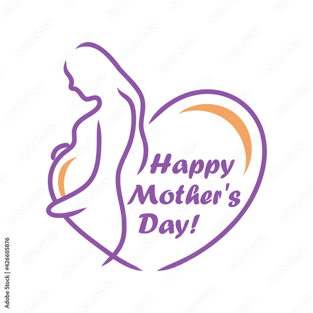 Happy Mother's Day card with silhouette of happy pregnant woman combined with a heart sign. Vector Happy Mother's Day card with silhouette of happy pregnant woman combined with a heart sign. Vector