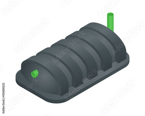 Vector illustration plastic septic tank infiltrator isolated on white background. Realistic waste water tank icon in flat style. Drainage tank. Wastewater treatment tank for underground septic system.