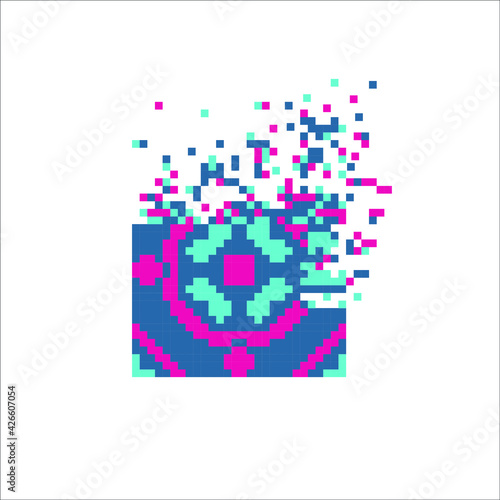 Colorful Pixel tile disintegration into pixels, illustration for graphic design