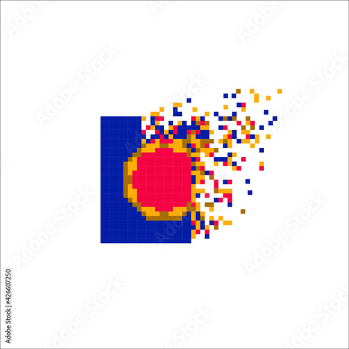 Colorful Pixel tile disintegration into pixels, illustration for graphic design