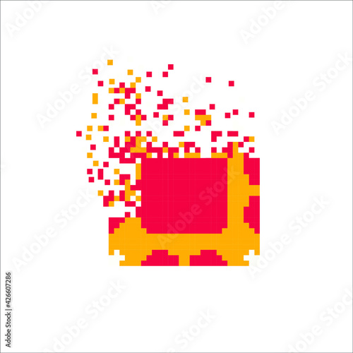 Rectangle tile disintegration into pixels, illustration for graphic design