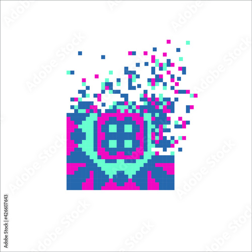 Vector Pixel tile with disintegration effect  illustration for graphic design