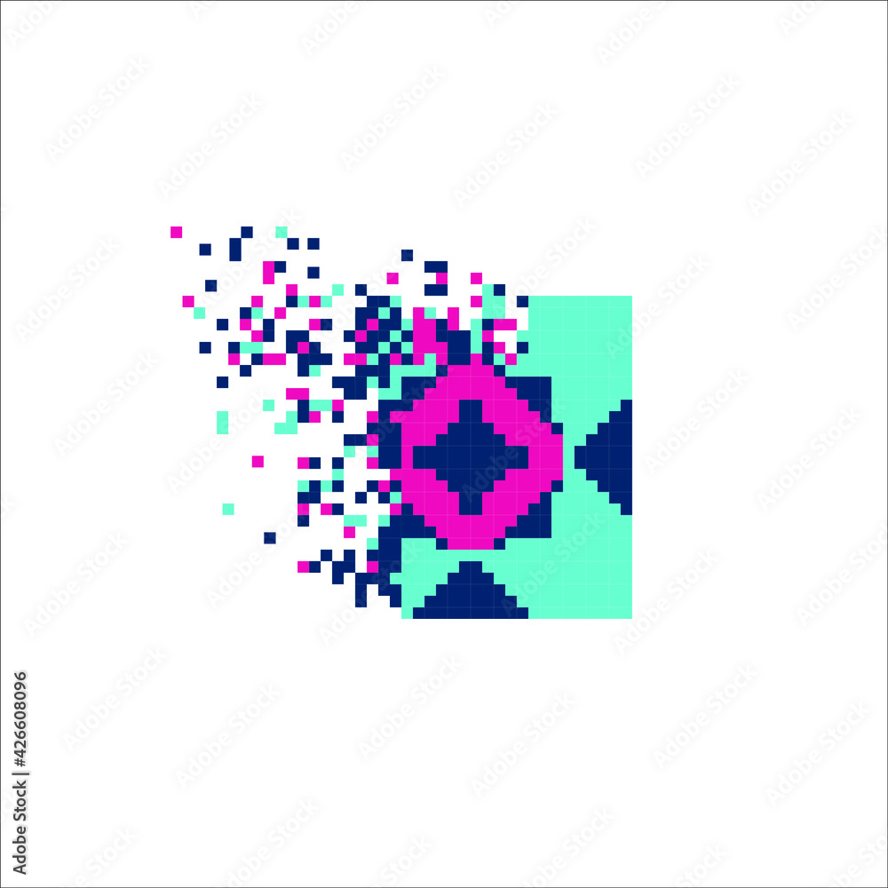 Colorful Pixel tile disintegration into pixels, illustration for graphic design