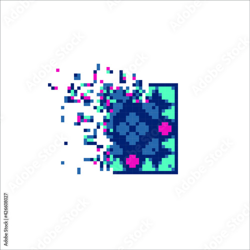 Rectangle tile disintegration into pixels  illustration for graphic design