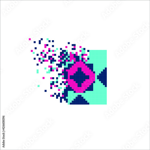 Colorful Pixel tile disintegration into pixels, illustration for graphic design