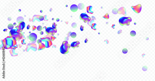 Hologram Fluid Modern Vector Transparent Background. Splash Elements Placard. Holographic Cosmic Bubbles Banner. Color Plastic Flyer.