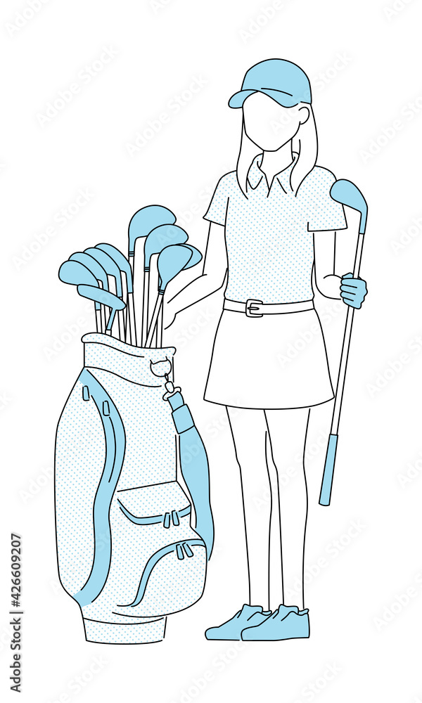ゴルフクラブを持ってる女性のイラスト 大きなキャディバッグとゴルフウェアの若い女性 Stock ベクター Adobe Stock