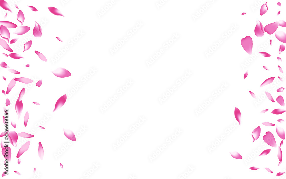 Pastel Cherry Petal Vector White Background. Pink 3d Lotus Petal Texture. Rose Petal Floor Card. Dream Apple Petal Cover.