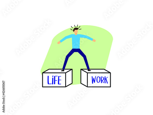 Man standing on two boxes, striking a balance between work and life.